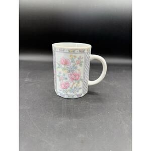 Octogon Shaped Coffee Mug W/ Floral Design ~ 8 Oz.